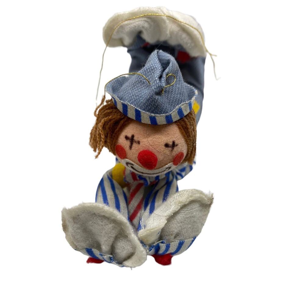 Vintage Clown Raggedy Andy Doll Christmas Ornament 6" Fabric Stuffed